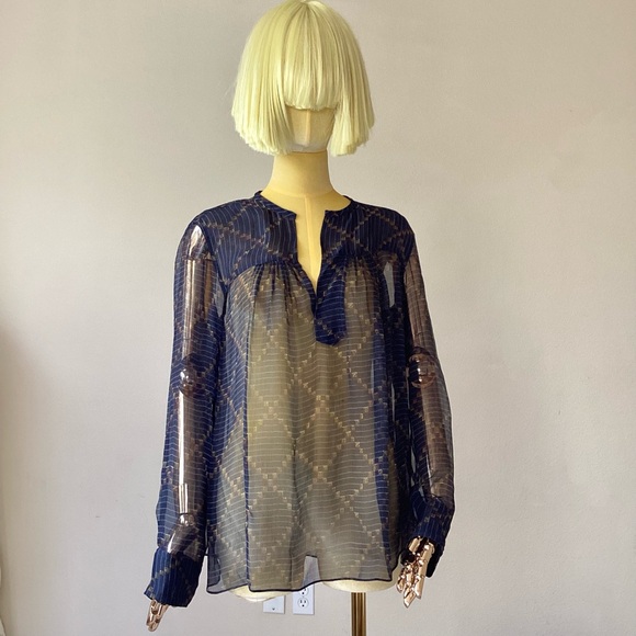 Isabel Marant Tops - Etoile Isabel Marant Blue Sheer Blouse with Mandarin Collar